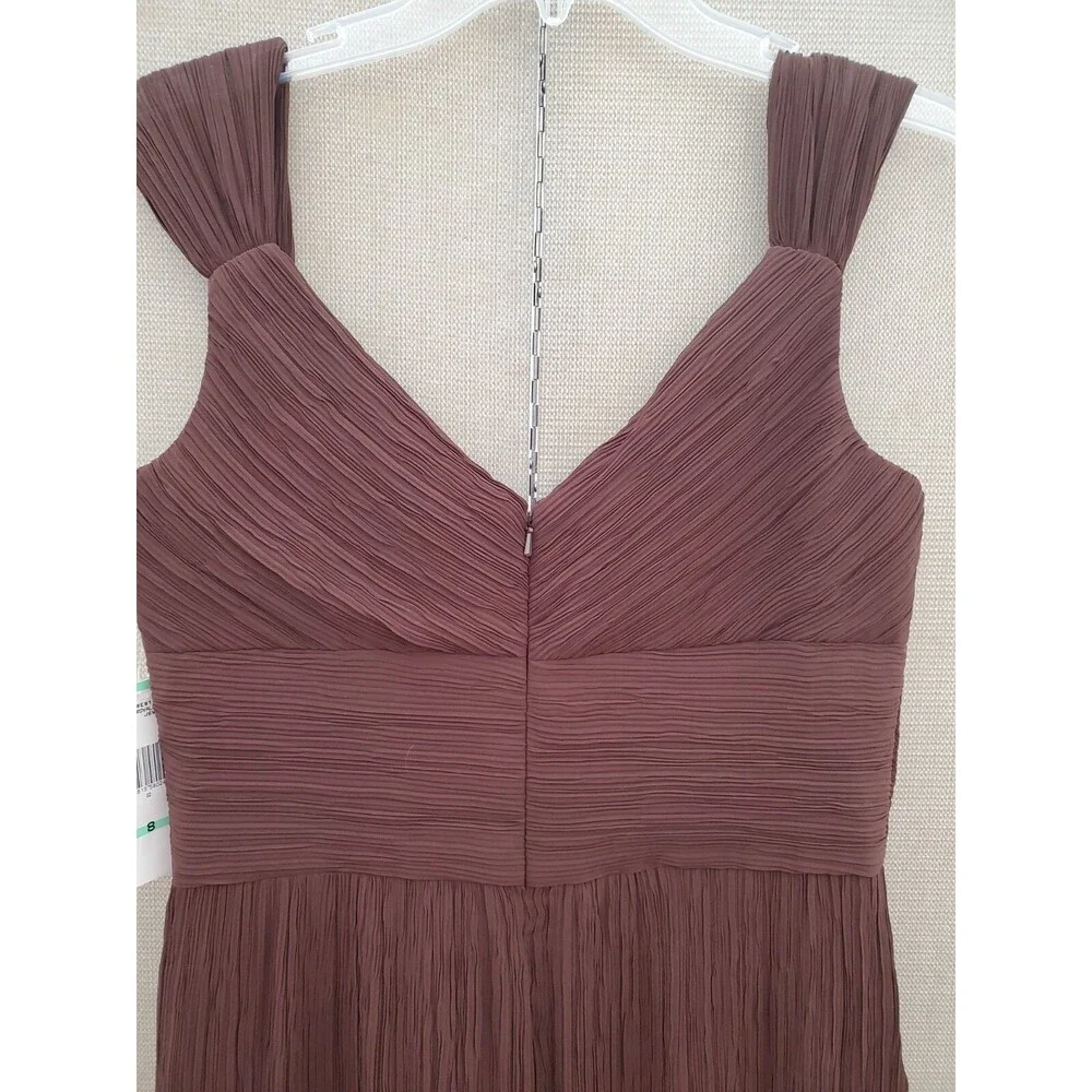 Evan Picone Chocolate Brown Sleeveless V-Neck Bead Accented Crepe Dress Sz 8 NWT - Picture 6 of 10